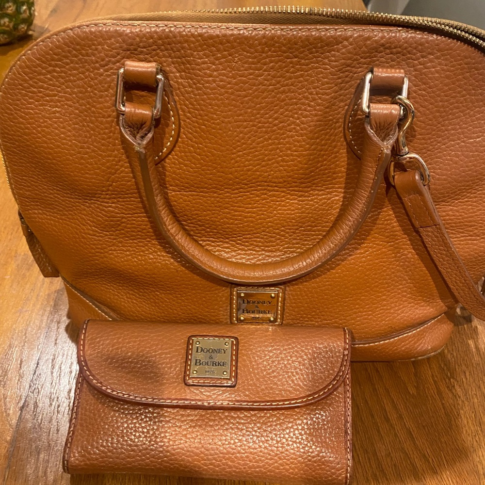 Dooney & Bourke Brown Leather Satchel and Wallet